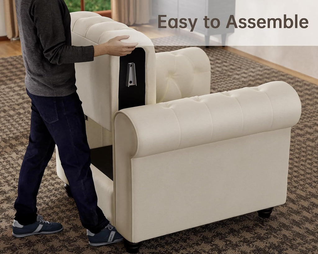 Morden Fort Classic Chesterfield Sofa Set 82'', Tufted Sofa Couch Set with Solid Wood Legs Thick Cushion, Pet-Friendly 3-Seater Sofas Couches for Living Room Bedroom Apartment - Velvet Beige