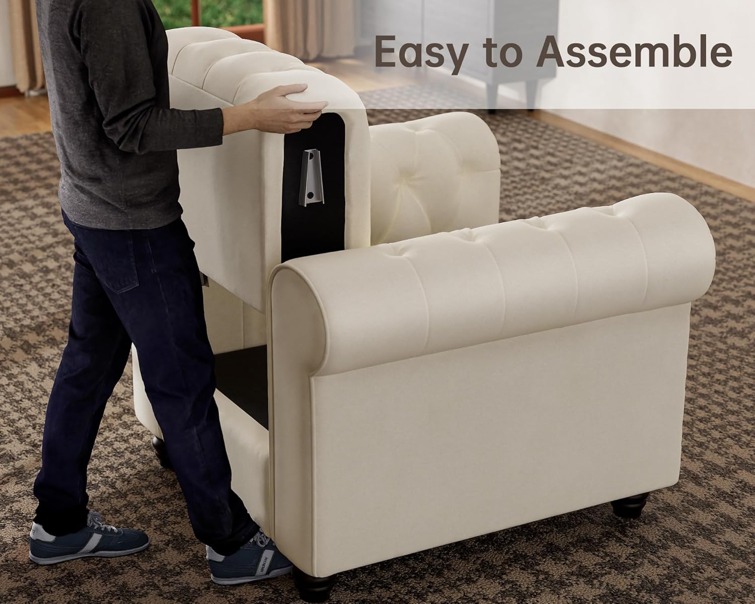 Morden Fort Classic Chesterfield Sofa Set 82'', Tufted Sofa Couch Set with Solid Wood Legs Thick Cushion, Pet-Friendly 3-Seater Sofas Couches for Living Room Bedroom Apartment - Velvet Beige