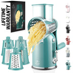 Zulay Rotary Cheese Grater 3 Blade Cheese Shredder - Manual Hand Crank Cheese Grater With Reinforced Suction & 3 Interchangeable Drums - Easy to Use Vegetable Chopper - Black