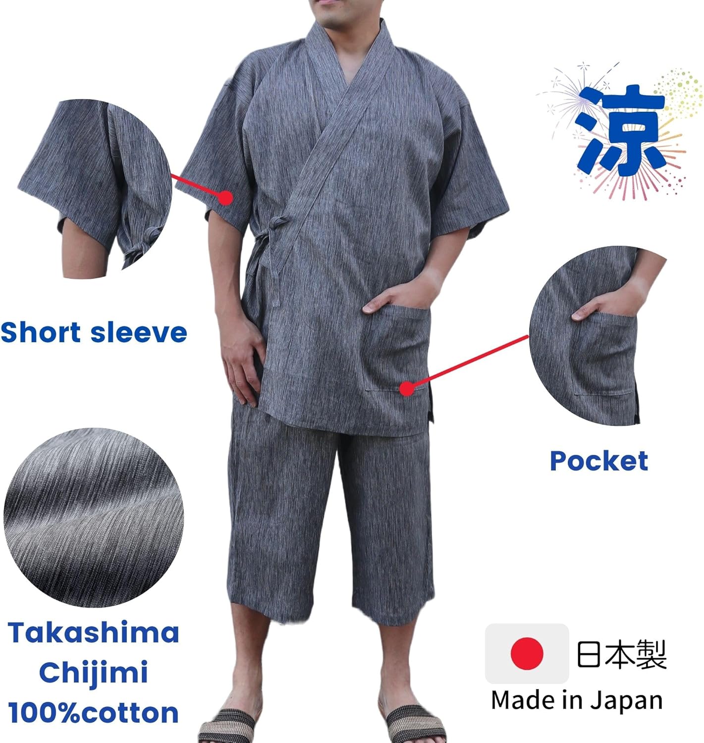 Japan Cool Jinbei Yukata Men's Half-Sleeved Japan Cotton top and Bottom