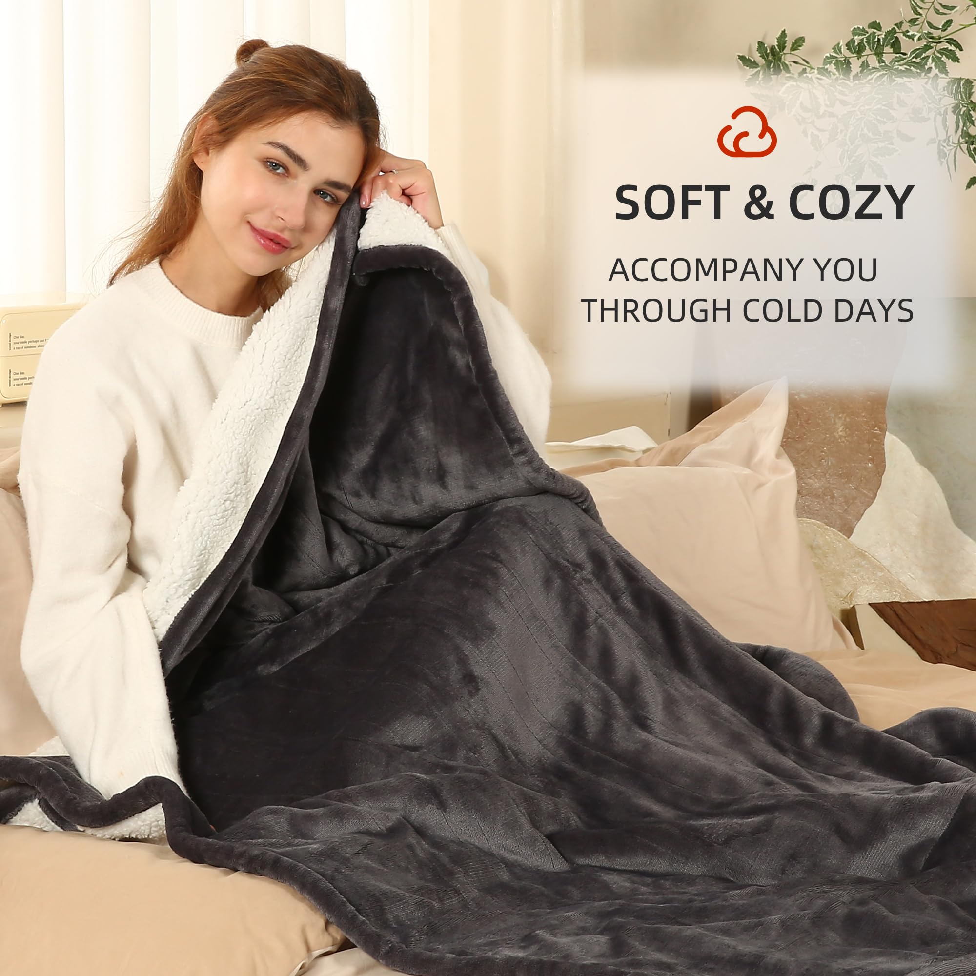 Coperta Elettrica Riscaldata Plaid con 5 Livelli di Riscaldamento e Spegnimento Automatico dopo 4 Ore, Plaid Riscaldato 50"x60" con Certificazione ETL e FCC per Casa e Ufficio, Lavabile in Lavatrice, Grigio Scuro