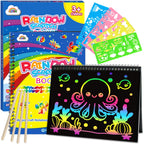 ZMLM Scratch Paper Art-Crafts Gift: 2 Pack Rainbow Notebooks Supplies Toys Easter Basket Stuffers for 3 4 5 6 7 8 9 10 Years Old Girls and Boys Kids Valentine's Day Birthday Party Games (Blue)