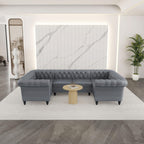 AVZEAR 3 Pieces Sectional U-Shaped Sofa, Leather Modular Sectional Couches Chesterfield Sofa Set, Modern Living Room Furniture Sets Upholstered Couch Set for Living Room, Office and Apartment, Black