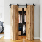 SMARTSTANDARD 5.3ft/64'' Bi-Folding Sliding Barn Door Hardware Kit, Bifold Barn Door Hardware Heavy Duty Sturdy Side Mounted for 4 Doors -Smoothly and Quietly-Easy to Install, Fit 60'' Door, No Doors