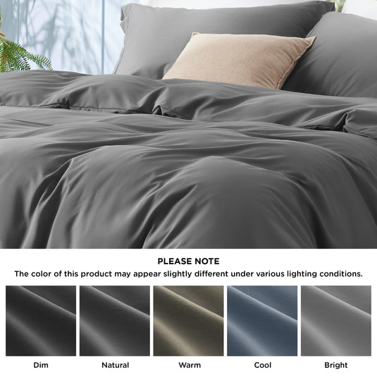 Bedsure Grey Duvet Cover Queen Size - Polyester & Rayon Derived from Bamboo Cooling Queen Duvet Cover Set, 3 Pieces, 1 Zipper Closure Duvet Cover (90"x90") & 2 Pillow Shams, Comforter Sold Separately