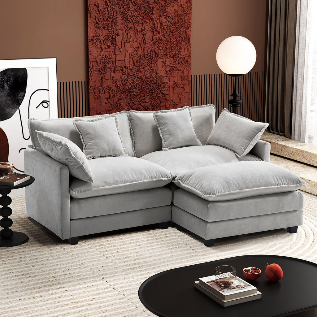 Ihanherry 146" U-Shaped Modern Sofa Modular Sectional Cloud Couch with 2 Ottoman, 6-Seat Chenille Deep Seat Sofa with 6 Pillows for Living Room, Bedroom and Apartment, Black