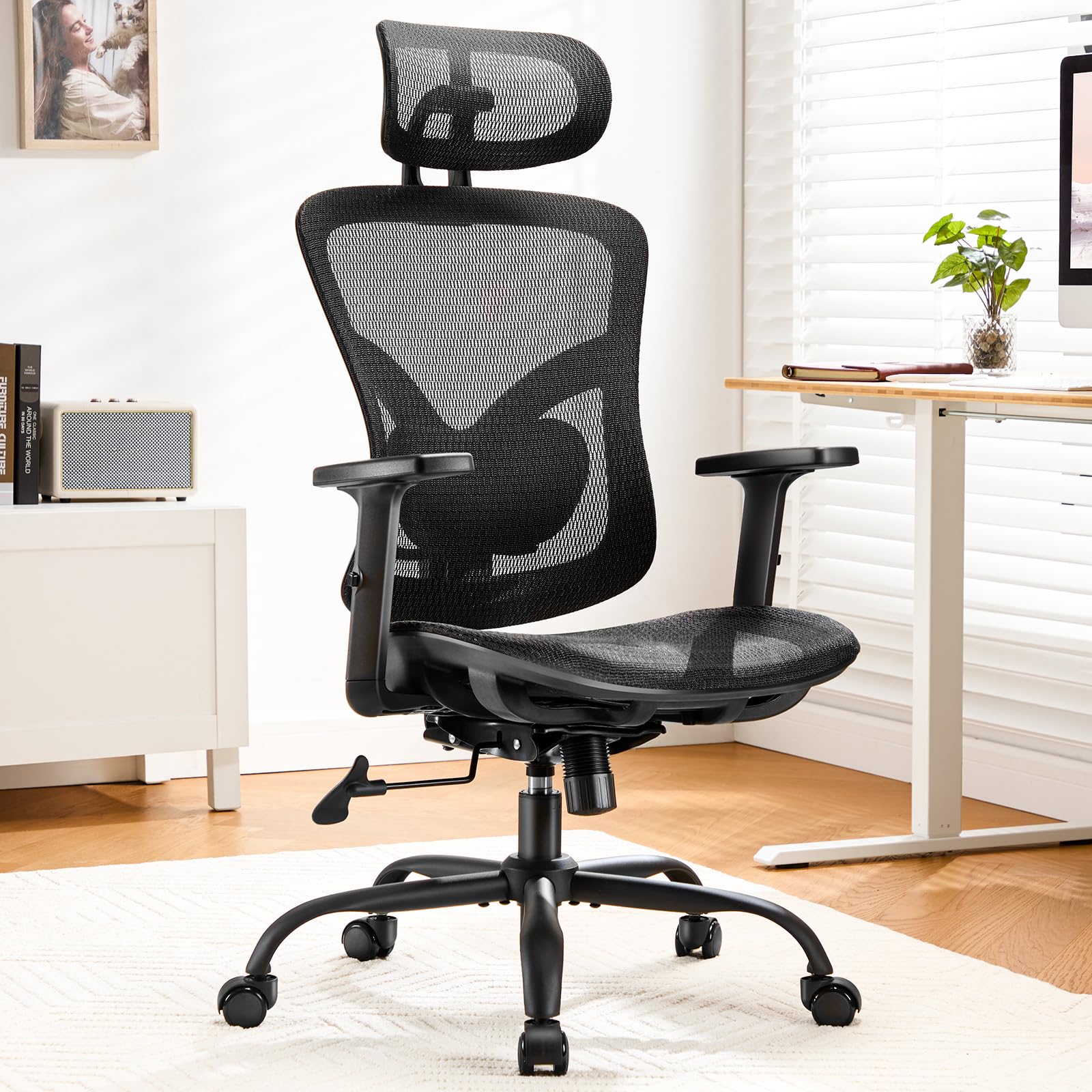 Marsail Ergonomic Office Chair: Office Computer Desk Chair with High Back Mesh and Adjustable Lumbar Support Rolling Work Swivel Task Chairs with Wheel 3D Armrests and Headrest