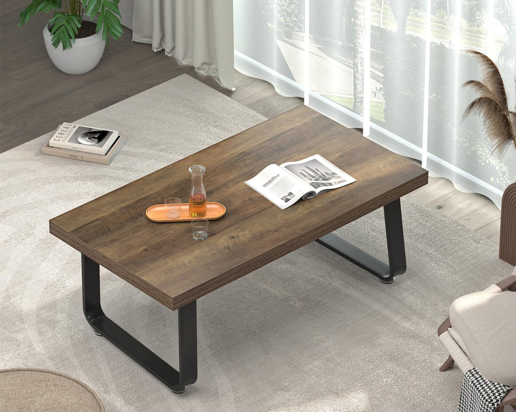 HSH Black Modern Coffee Table, Rustic Wood and Metal Center Table, Farmhouse Simple Living Room Coffee Tables, Industrial Minimalist Wooden Tea Coffee Table for Bedroom Home Office, Black Oak, 39 in