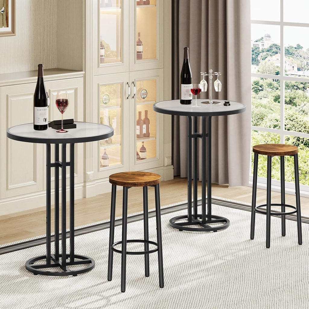 HOOBRO Bar Table, 23.6-Inch Round Pub Table, Frosted Glass Cocktail Table with Sturdy Iron Frame & Adjustable Feet, Modern Minimalist Small Coffee for Home Bar, Kitchen, Living Room, Black BK96BT01