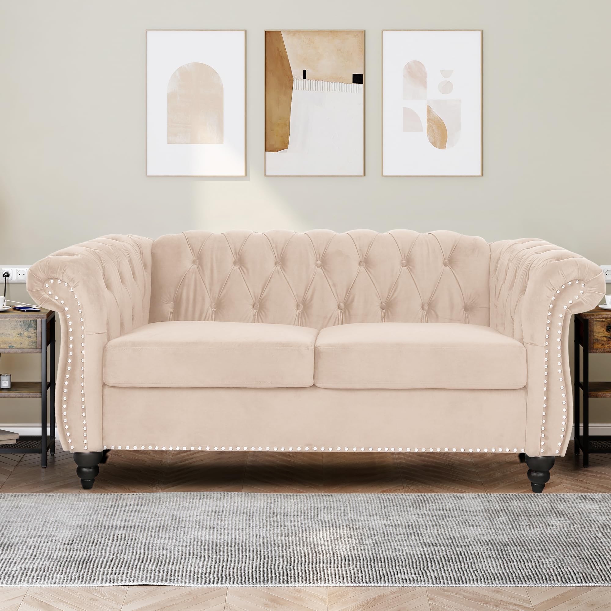 Home Sofa Living Room Furniture, 3 Seater 84" Velvet Upholstered Couch, Mid Century Modern Comfy Couch with Cushions, Classic Tufted Chesterfield Couches for Bedroom, Office, Apartment (Orange)