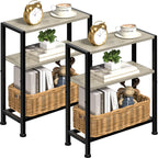 Narrow Side Table for Small Space, 2-Tier Small End Table with Shelf Holder, Slim Nightstand, Skinny Snack Couch Table in Living Room, Bedroom, Study, Kitchen and Balcony (Rustic Brown &Black)