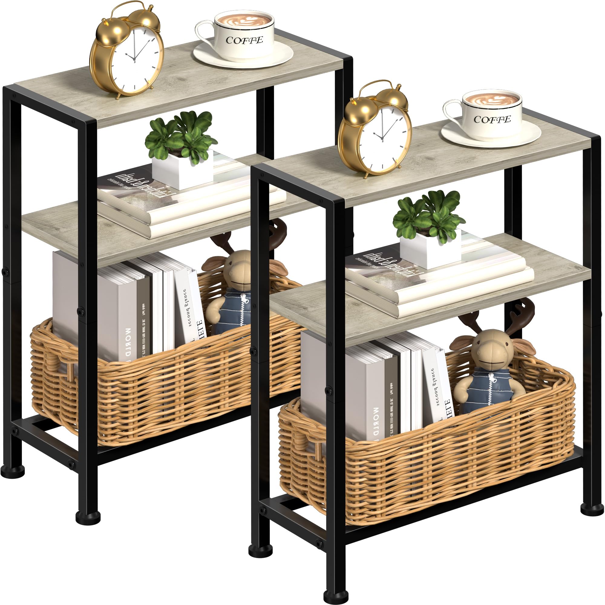 Narrow Side Table for Small Space, 2-Tier Small End Table with Shelf Holder, Slim Nightstand, Skinny Snack Couch Table in Living Room, Bedroom, Study, Kitchen and Balcony (Rustic Brown &Black)