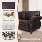 Rivet Couch,Living Room Sets,Mid-Century Couch, Solid Wooden Frame for Living Room,Vintage Couches (Brown, Loveseat+3 Seater)