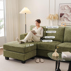 85'' L Shaped Couch with Armrest Organizer,Comfy 3 Seats Sofa with Thick Cushion,Chenille Sectional Couches for Living Room,Bedroom,Apartment,Sofa Set with Oversized Chair,Home Furniture,Green