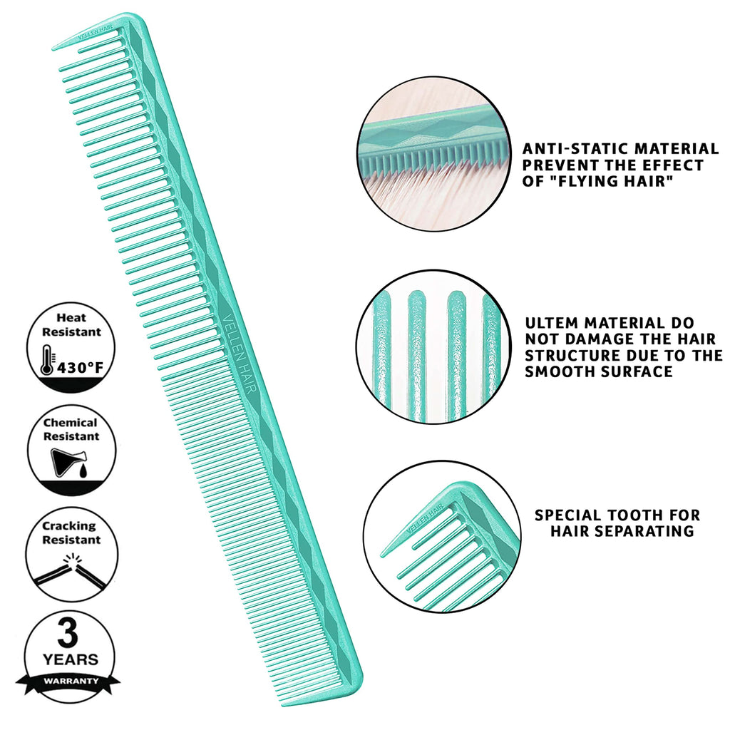 Vellen Hair Ultimate Cutting Comb for Men Women, Unbreakable PEI Material 430°F Heat Resistant Barber combs for Hairdressers , Combs fine teeth and extra wide tooth combs for Hair Stylist , 5-pack