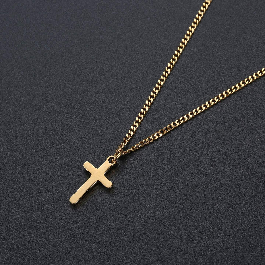Joxevyia Cross Necklace for 14K Gold Filled Stainless Steel Small Cross Pendant with Cuban Chain Necklace Simple Faith Jewelry Christmas Gift for Men Women 16-24 Inches