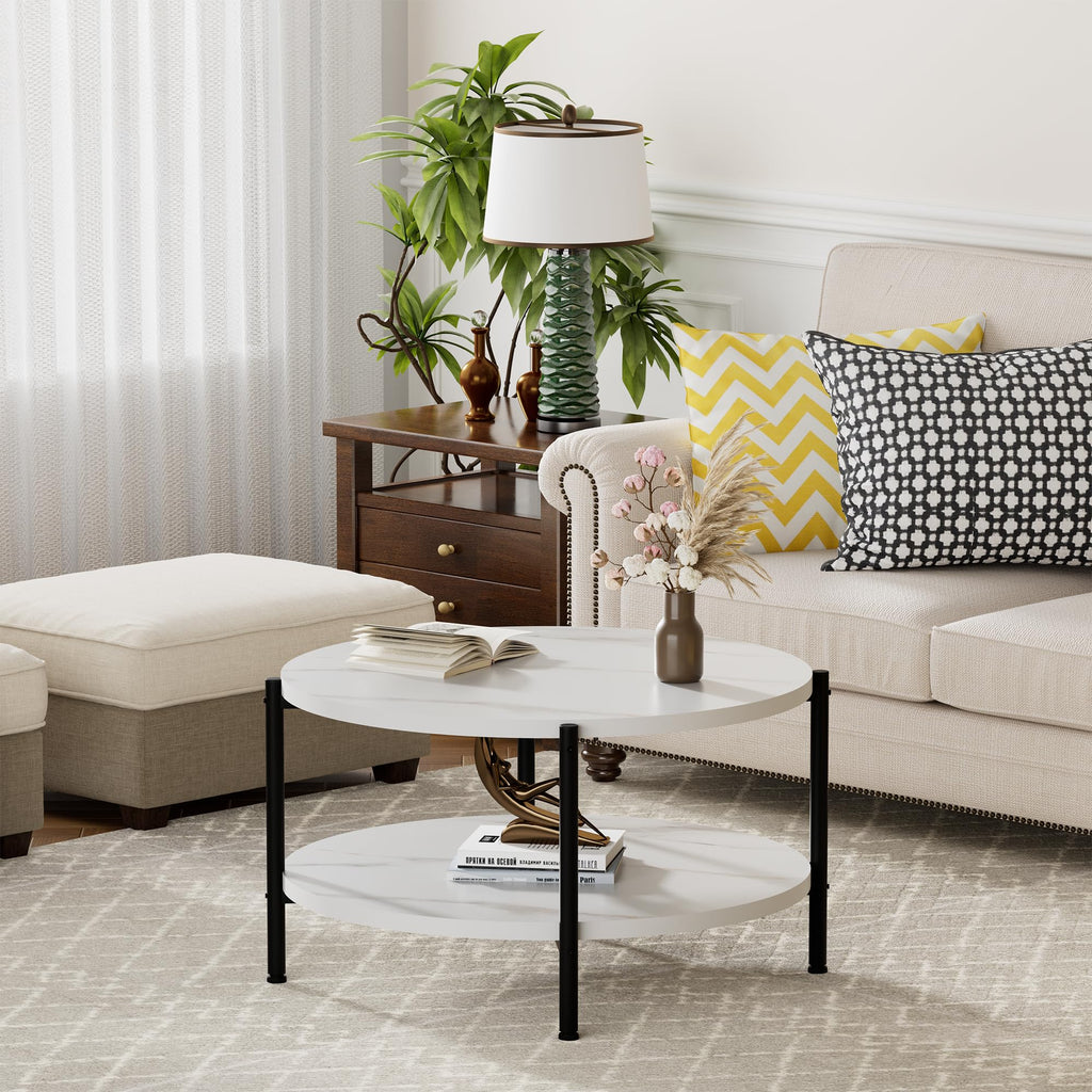 Round Coffee Table, Small Coffee Tables for Living Room, Wood Coffee Table with Metal Frame, Floor Table Desk for Sitting on The Floor, Home, Office, Farmhouse, Rustic Brown (23.6"D x 17.7"H)