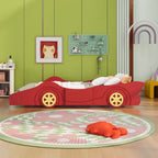 Full Size Race Car Bed for Boys, Wood Low Platform Bed Frame with Support Slats, Full Beds in Race Car-Shaped for Kids Teens, Red