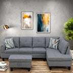 L Shaped Couch, Lounge Sectional Sofa with Chaise for Living Room, 6 Seat Modern Modular Couches with Movable Storage Ottoman, Black Grey