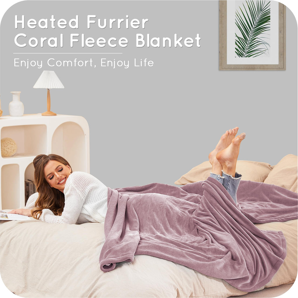 Couverture chauffante électrique DUODUO 72"x84" en polaire corail chaude avec 4 réglages de chaleur et arrêt automatique de 10 heures Protection contre la surchauffe - Gris 
