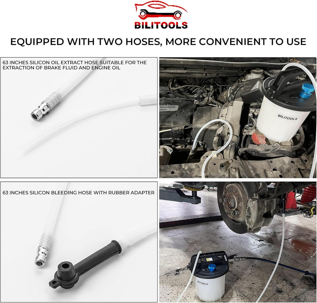 BILITOOLS 3L Brake Bleeder Vacuum Pump Kit, Universal One Person Pneumatic Brake System Clutch Fluid Bleeding Extractor Tool with Adapters & 1L Refilling Bottle
