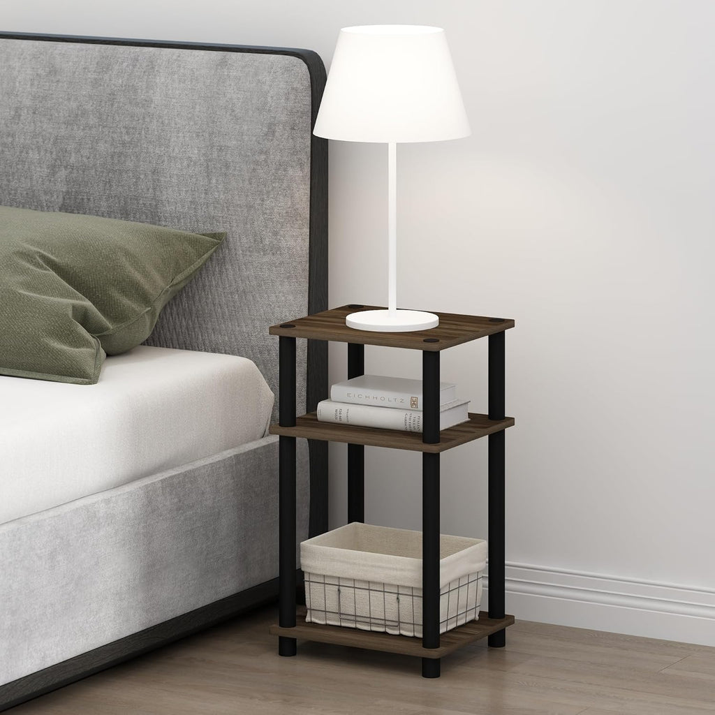 Furinno Just 3-Tier Turn-N-Tube Nightstand, 2-Pack, Columbia Walnut/Black