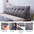 بالشتک گوه‌ای بزرگ برای تکیه‌گاه تخت، بالشت مطالعه، بالشت استوانه‌ای مثلثی برای نشستن در تخت - پشتیبانی موقعیت پشتی، بالشت بلند برای تخت روزانه (کویین: 59x8x20 اینچ، خاکستری)