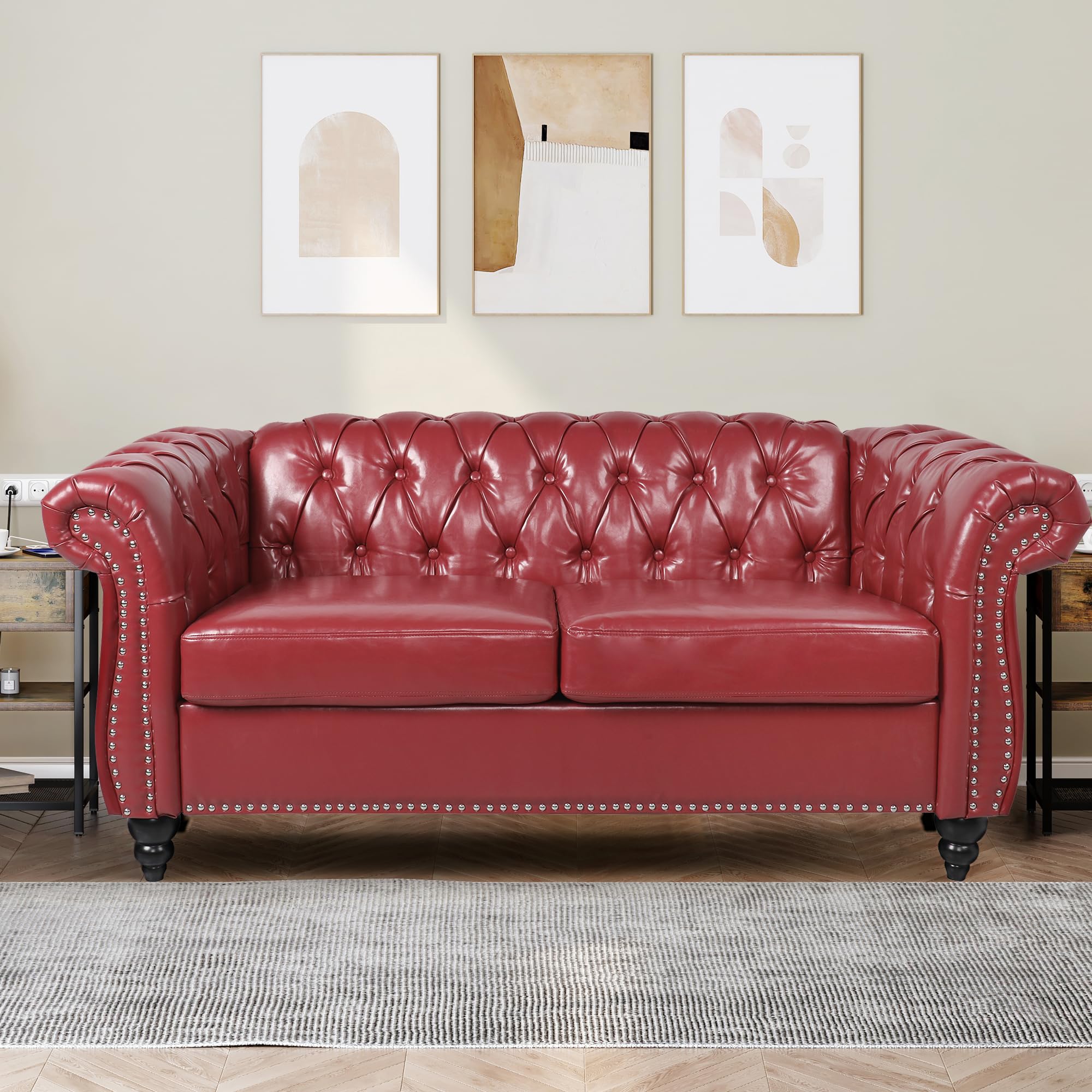 Home Sofa Living Room Furniture, 3 Seater 84" Velvet Upholstered Couch, Mid Century Modern Comfy Couch with Cushions, Classic Tufted Chesterfield Couches for Bedroom, Office, Apartment (Orange)