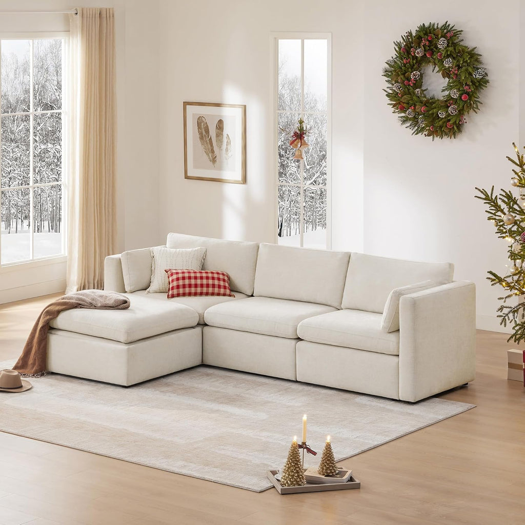 CHITA Oversized Modular Sectional Sofa, FSC Certified L Shaped Sectional Couches for Living Room, 112 inch Width,4 Seat Modular Sofa with Storage Ottoman, Linen