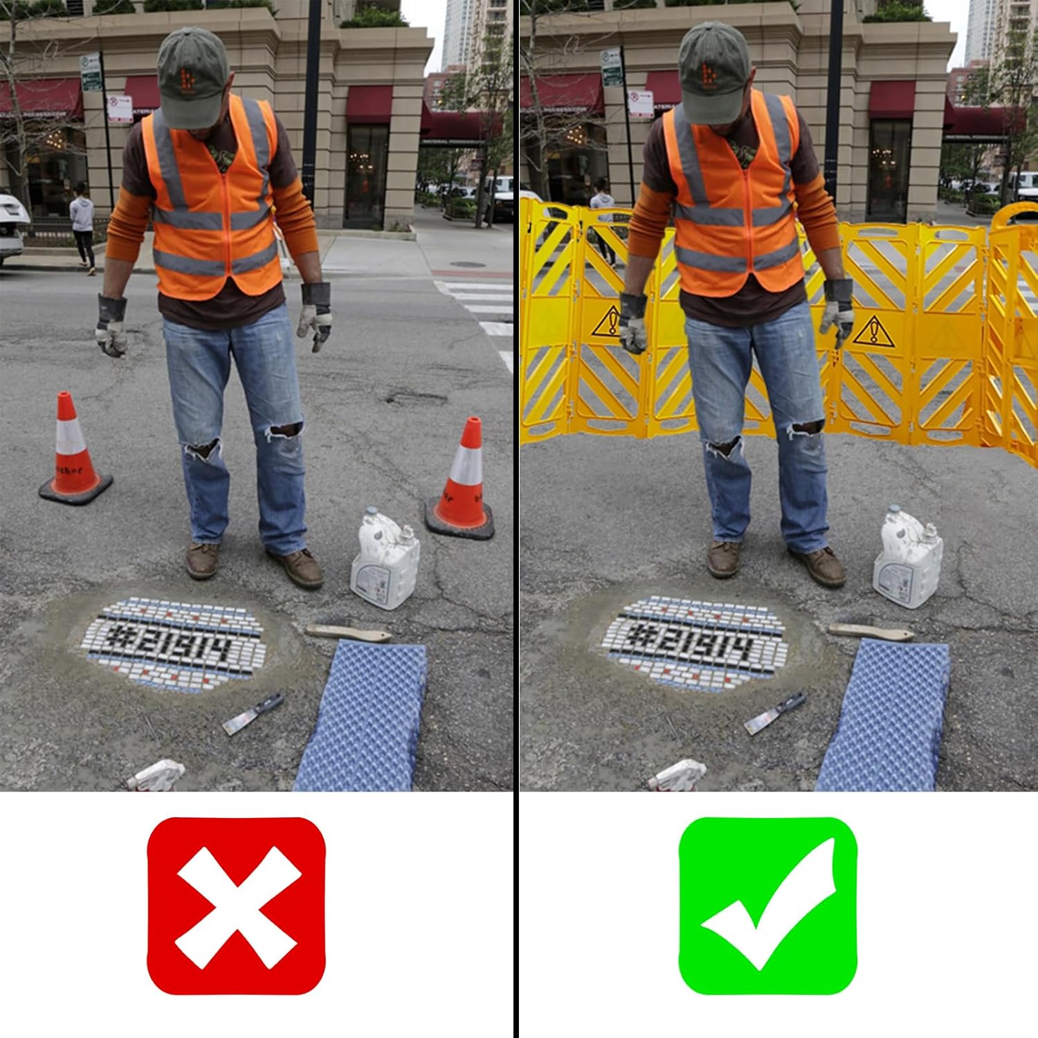 13 Foot Portable Driveway Fence Safety Barriers Barricade Expandable Mobile Folding System for Construction Traffic Control Driveway Gate Outdoor