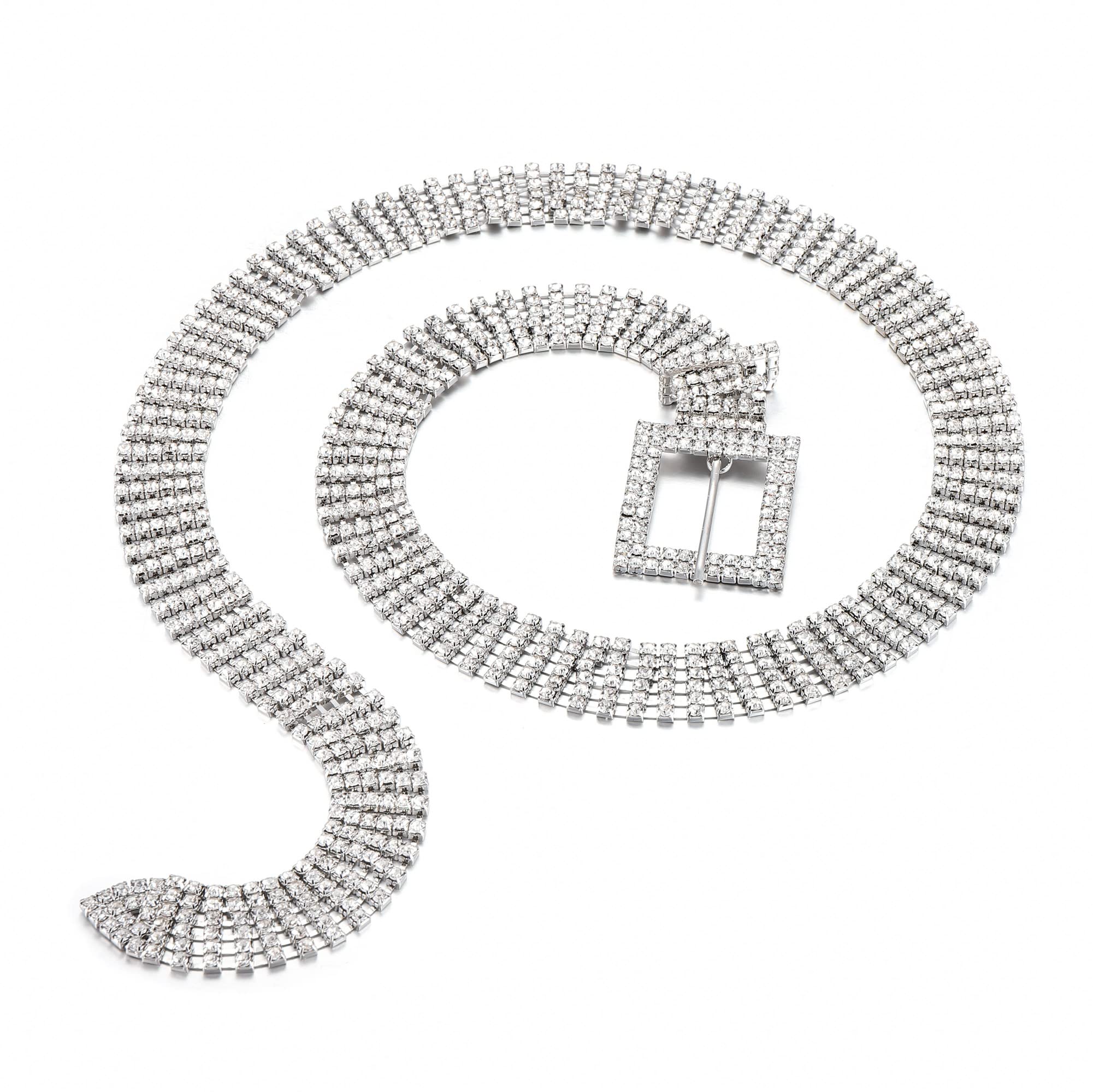 Ayliss Women Rhinestone Belt Bling Crystal Shiny Waist Dress Belt Silver Fashion Glitter Chain Belt for Wedding Party (Silver#1)