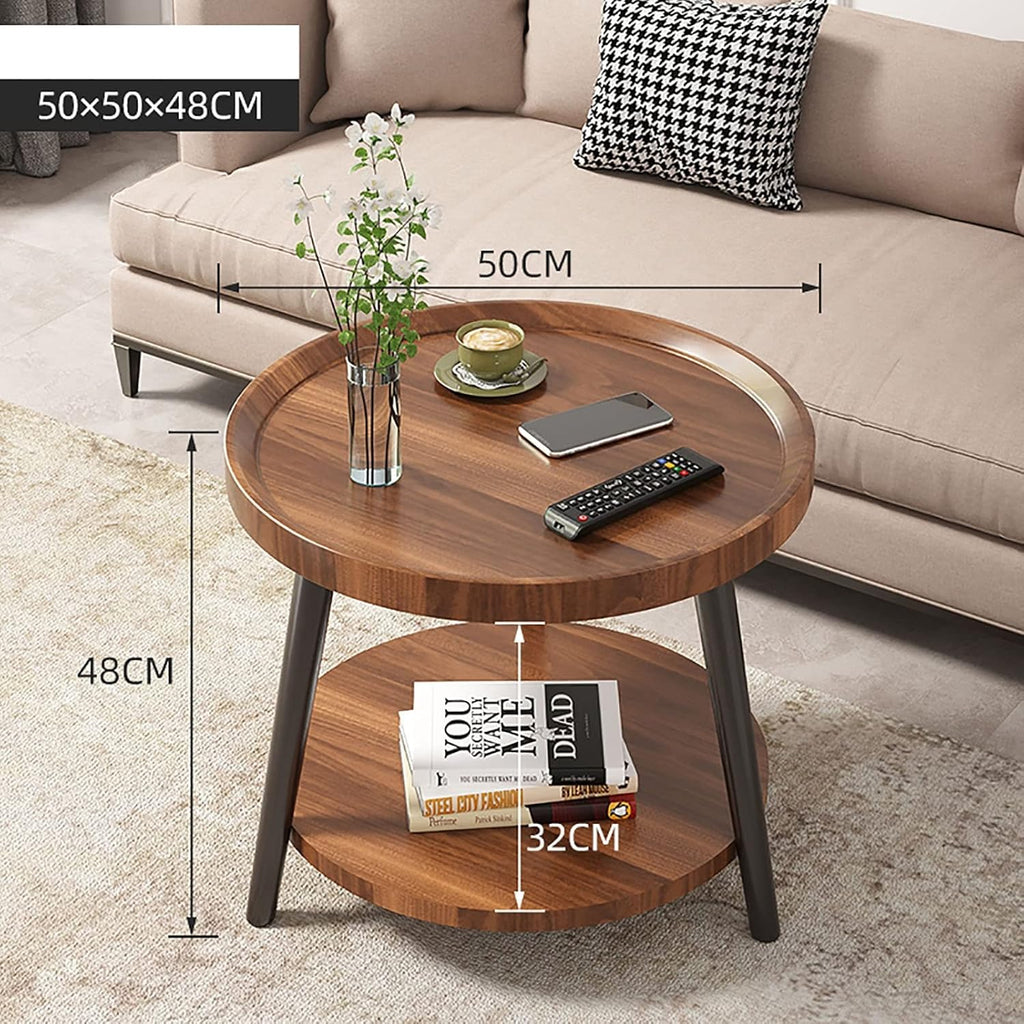 Round Coffee Table, Modern Simple Double-Layer Sofa Side Table/Bedside Table, Corner Table in Balcony Living Room, Tea Table (Color : A, Size : 50cm)