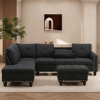 L Shaped Sectional Couches, Modular Sectional Sofa with Ottoman Storage, Nail-Head Design Lounge Sofa with Reversible Cup Holder for Living Room, Bedroom, Gray
