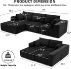 108” Modular Sectional Sofa, Cloud Sectional Couch with Deep Seat, Modern Modular L-Shape Sofa Couch with Chaise,Upholstered Couches for Living Room Bedroom (Black, Left Facing Chaise)