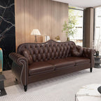 AVZEAR Chesterfield 3-Piece Living Room Sectional Sofa Set, Mid-Century Modern Upholstered PU Couch, Classic Tufted Button Sofa with Nailhead Trim for Living Room, Office (Brown)