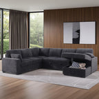 Oversized U-Shaped Sleeper Sectional Sofa Modern Fluffy Corduroy Upholstered Corner Convertible Sofabed with Pull Out Sleeper Couch Bed ,Storage Left Chaise and Pillows for Living Room Furniture Sets