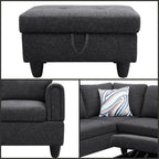 L Shaped Couch, Lounge Sectional Sofa with Chaise for Living Room, 6 Seat Modern Modular Couches with Movable Storage Ottoman, Black Grey