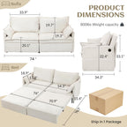 King & Queen Size Pull Out Sofa Bed – Convertible Sleeper Sofa Bed with Cup Holders, USB Ports, Side Pockets, Corduroy Loveseat Couch Chaise Lounge for Living Room, Apartment (Beige, 74")