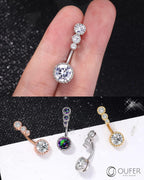 OUFER 316L Surgical Steel Belly Button Rings, Clear CZ Navel Rings, Belly Piercing Jewelry