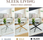 Round Glass Coffee Tables for Living Room, Home Office, Modern & Simple Center Table with Clear Tempered Glass Top, 35.5" Wx19.7 H Silver