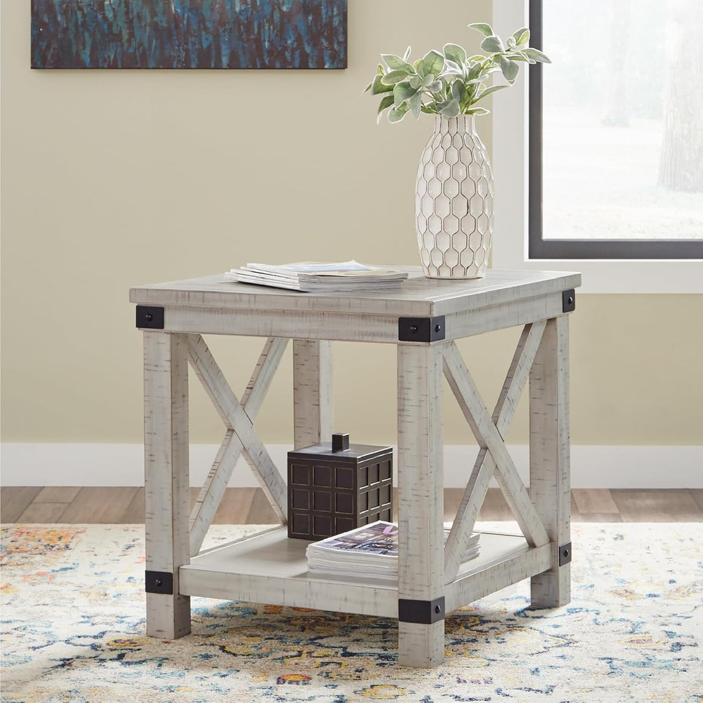 Signature Design by Ashley Carynhurst Rustic Farmhouse End Table, Whitewash