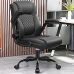 Leather Office Chair, PU Home Computer Desk Chairs with Ergonomic Back Support, 360°Swivel Free，Small Gaming Chair with Wheels and Adjustable Armrests, for Short People Use, Black