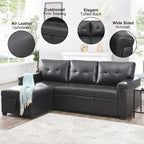 Naomi Home Transform Any Space: Sleeper Sectional Sofa with Convertible Sofa Bed & Inviting Chaise. Find Tranquil Comfort with Stress-Relieving Design & Durable Cushions - Black/Air Leather
