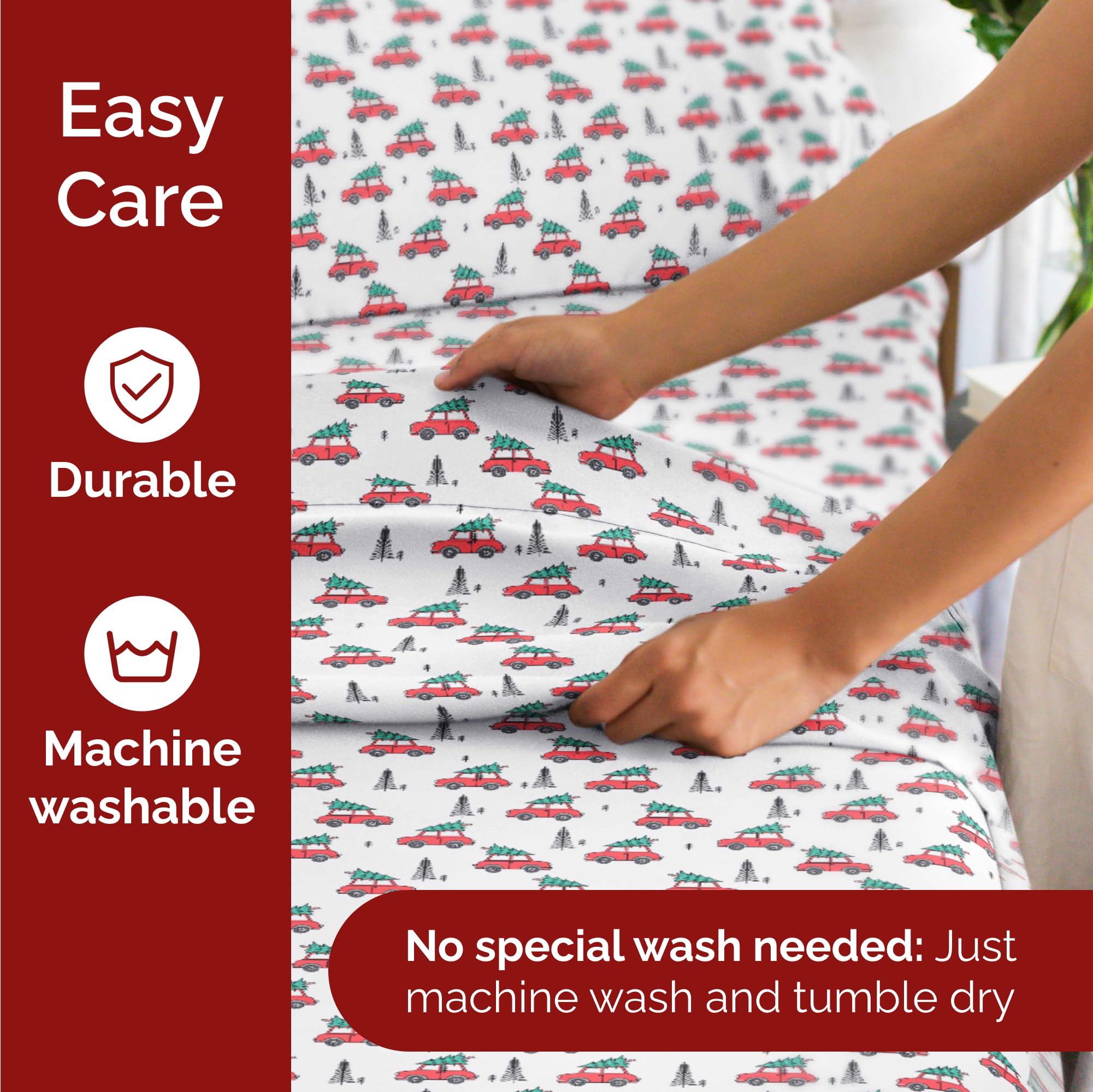 Komplet pościeli King Christmas Tree - Świąteczny wzór Xmas na lnie - Głębokie kieszenie - Dopasowany krój - 4 części - Bez zagnieceń - Wygodna i chłodząca świąteczna pościel zimowa - Łatwa w pielęgnacji - Przyjazna dzieciom