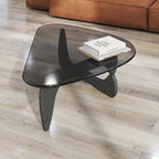 Modern Glass Coffee Table, 32.3″D×25.6″W×15.8″H-Abstract Unique Mid Century Triangle Center Table for Living Room, Minimalist Middle Tables for Home Office, Wooden Base