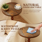 Round Side Table, Drink Table for Small Spaces, Modern Accent Nightstand with Rubberwood Leg for Living Room, Bedroom, Corners, and Office (Brown)