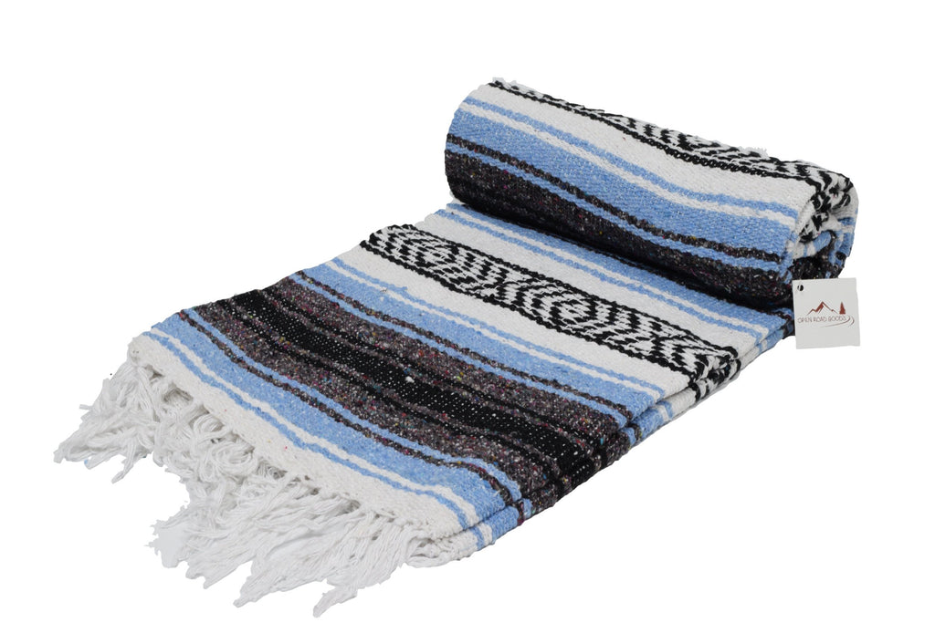 Open Road Goods Light Blue Mexican Blanket - Authentic Serape Falsa Blanket - Handmade