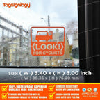 (4 pcs) Look for Cyclists - UV Weatherproof Clear Sticker - for Passenger Bicycle Bike Driver Safety Caution Sign - Taxi Car Open Door Window Cling Transparent Waterproof Vinyl Decals