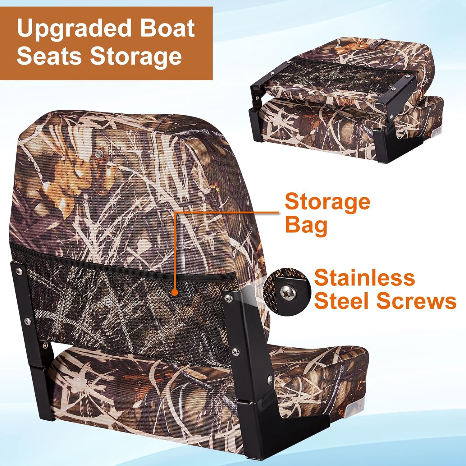 Low Back Folding Boat Seat 2pack, Fold-Down Fishing Boat Seat Camo