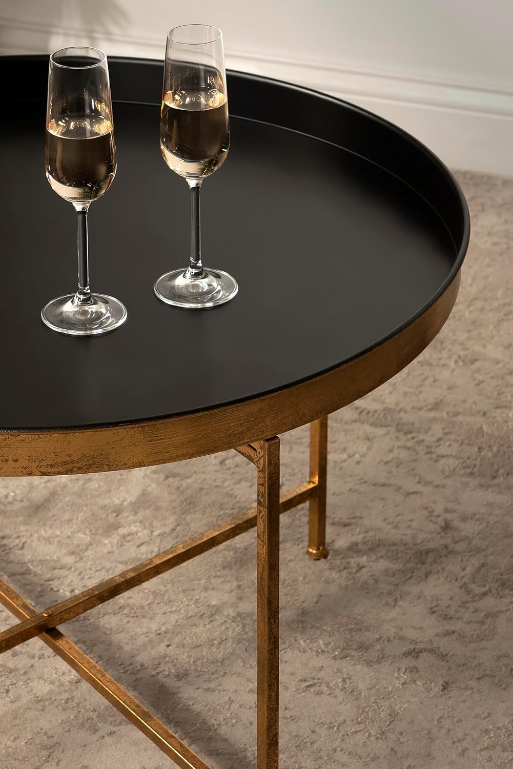 Kate and Laurel Celia Modern Round Coffee Table; 28 x 28 x 19; Black and Gold; Coffee Table for Living Room Decor; Storage; and Display